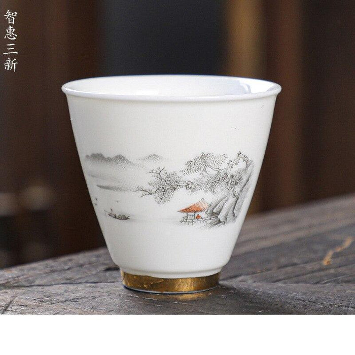 Elegant Crane Motif White Porcelain Tea Cup - Symbol of Longevity