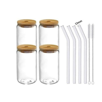 Elegant Can-Shaped Glass Tumbler Set - 4 Premium Cups for Luxurious Beverage Experiences