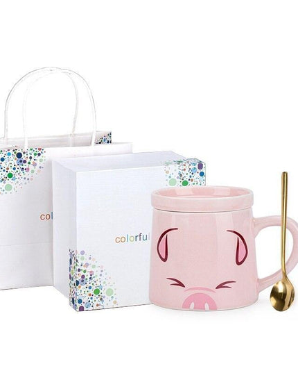 Adorable Cat-Inspired Ceramic Mug Set with Matching Spoon and Lid