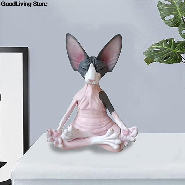 Buddha Cat Zen Figurine: Tranquil Handmade Sculpture for Serenity