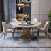 Gilded Glamour Round Dining Table: Contemporary Metal Cylinder Design