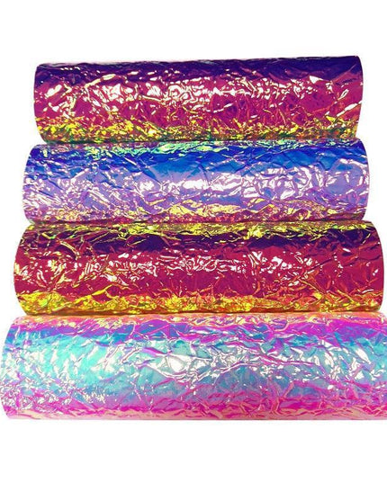 Crumpled Holographic Metallic Faux Leather Fabric Sheet for Creative DIY Endeavors