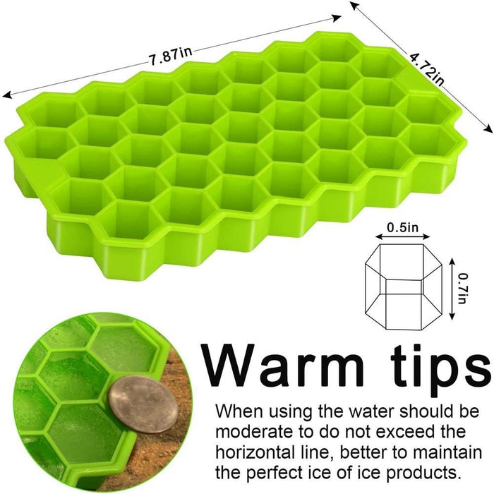 Honeycomb Ice Cube Tray - 37 Cavity Silicone Mold with Convenient Removable Lids