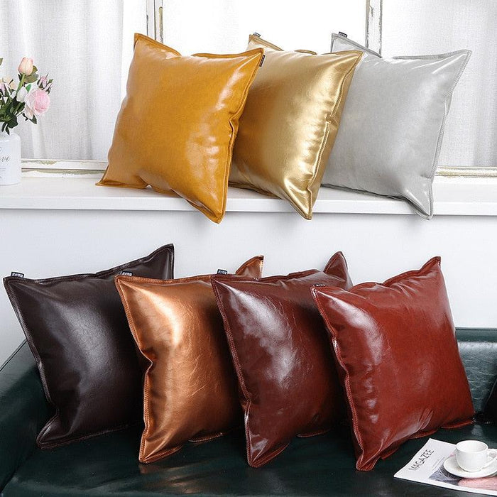 Luxurious PU Leather Pillow Cover - Stain-Resistant Sofa Cushion Protector