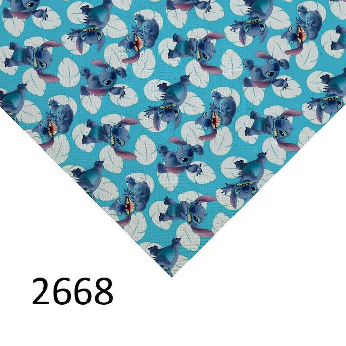 Lilo and Stitch Cartoon Print Vinyl Synthetic Faux Leather Crafting Sheet for DIY Bow Making