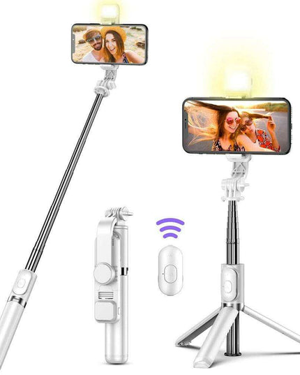 Versatile Wireless Tripod Selfie Stick with Bluetooth Remote, 360° Rotation, and Built-in Fill Light - Compatible with Android & iOS