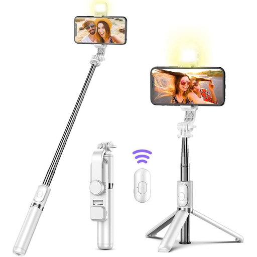 Wireless Selfie Stick Tripod with Bluetooth Remote, Fill Light, and 360° Rotate for Android & iOS