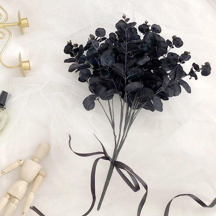 Stylish Eucalyptus Leaf Silk Floral Stems - Chic Black and White Home Accent
