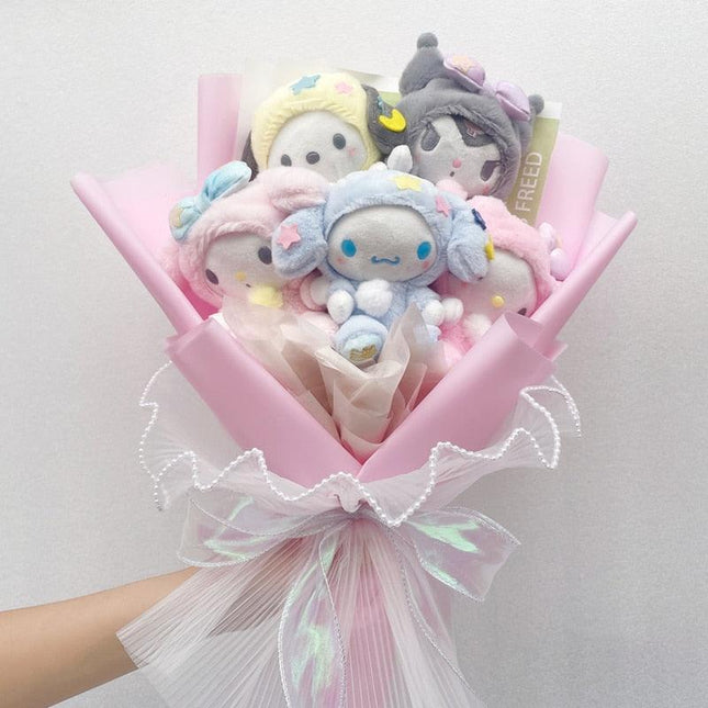 Sanrio Character Plush Doll Bouquet - Cute My Melody, Kuromi, Cinnamoroll & Kt Cat Gift Set