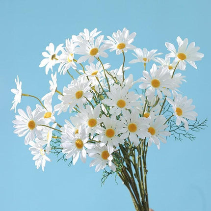 Charming White Daisy Ensemble - 5-Piece Artificial Floral Stem Collection for Elegant Home Accents