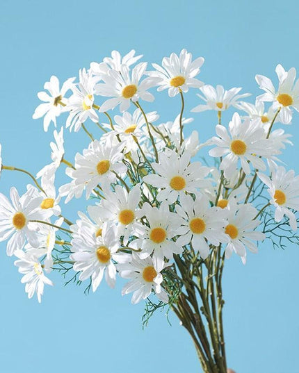Charming White Daisy Ensemble - 5-Piece Artificial Floral Stem Collection for Elegant Home Accents