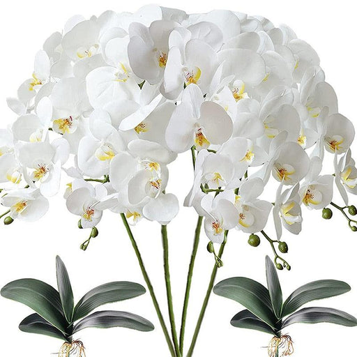 Sophisticated 40-Inch Artificial Phalaenopsis Orchid Flower Stems Bundle with Butterfly Embellishments