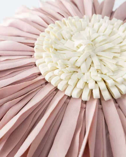 Pink and White Floral Velvet Tufted Throw Pillow Set with Fringe Trimming