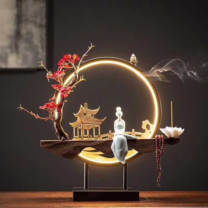 Floral Waterfall Backflow Incense Burner with Handmade Censer