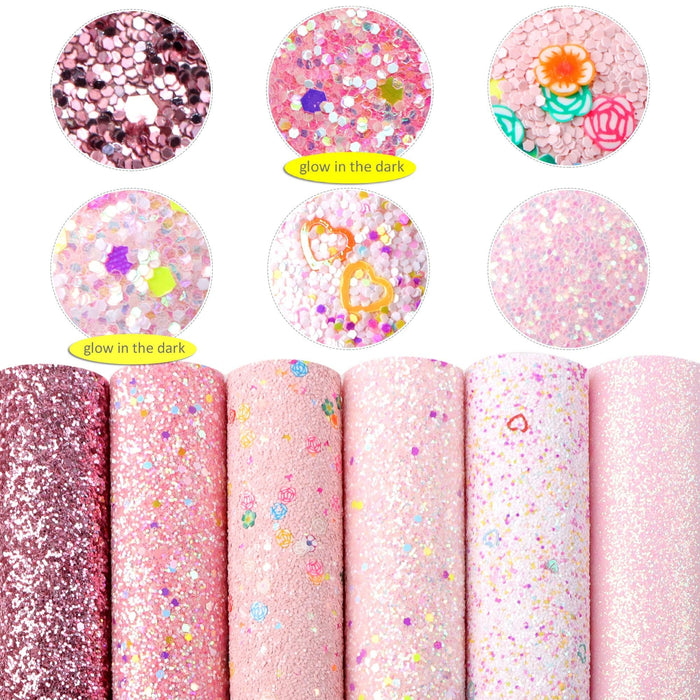 Glitter Sparkle Faux Leather Fabric Sheets Bundle - Pack of 5