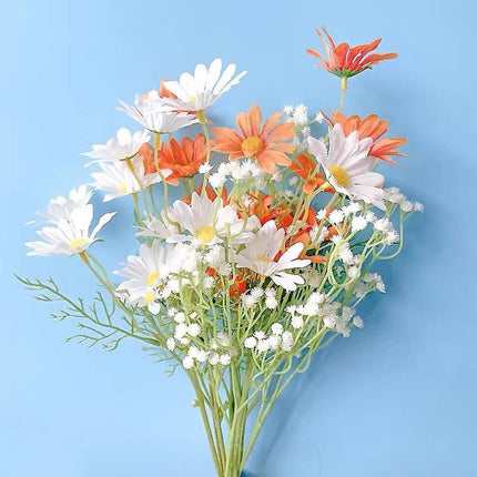 Charming White Daisy Ensemble - 5-Piece Artificial Floral Stem Collection for Elegant Home Accents