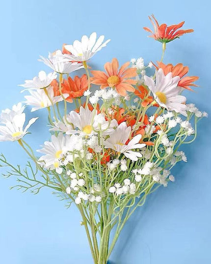 Charming White Daisy Ensemble - 5-Piece Artificial Floral Stem Collection for Elegant Home Accents