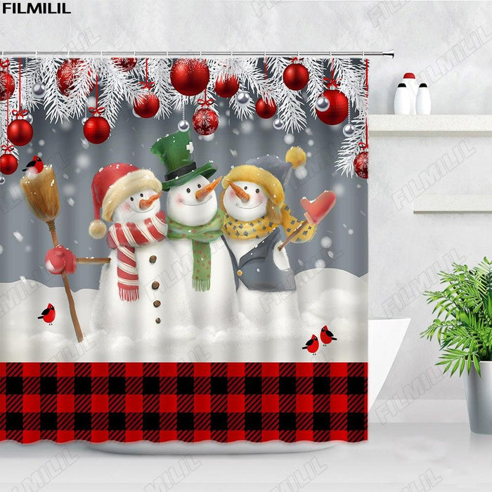Snowman Wonderland Shower Curtain - Charming Holiday Bathroom Decor with Waterproof Design