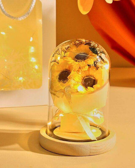 Timeless Elegance: Illuminated Preserved Rose in Glass Dome - A Symbol of Eternal Love