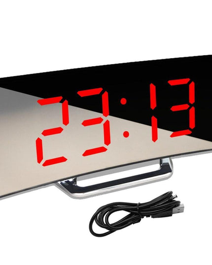 Curved Screen LED Alarm Clock with Temperature Gauge and Custom Snooze Settings - Ideal for Children's Rooms and Contemporary Home Design