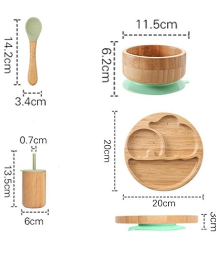 Bamboo Baby Feeding Set with Suction Plates and Rattle Toy - 7-Piece Collection