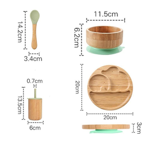 Bamboo Wood Children's Suction Bowl Dining Set - 7-Piece