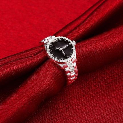 Radiant 925 Silver Crystal Timepiece Ring - A Statement of Class and Dazzling Charm