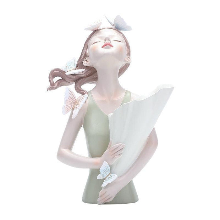 Chic Butterfly Girl Resin Floral Vase - Sophisticated Home Decor Accent