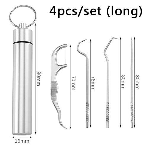 Hygienic Stainless Steel Toothpicks with Elbow Design - Portable Oral Cleaning Companion