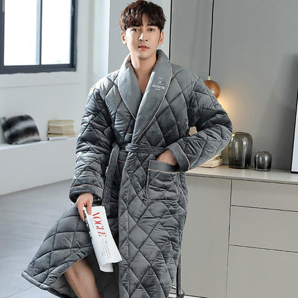 Men's Luxury Terry Plaid Winter Robe - Botanica Collection
