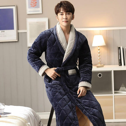 Men's Luxury Terry Plaid Winter Robe - Botanica Collection