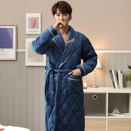 Men's Luxury Terry Plaid Winter Robe - Botanica Collection