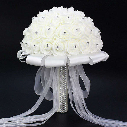 Glamorous Rhinestone-Embellished Silk Rose Wedding Bouquet