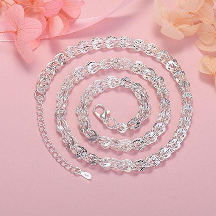 Elegant 925 Sterling Silver Jewelry Set: Bracelet and Necklace for Women