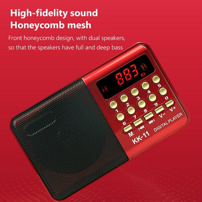Red Senior-Friendly MP3 Music Player with FM Radio - Compact Design with USB and TF Card Support