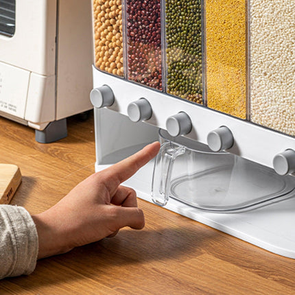 Sleek Wall-Mounted 5-Grid Rice Dispenser - 12L Capacity in Elegant White