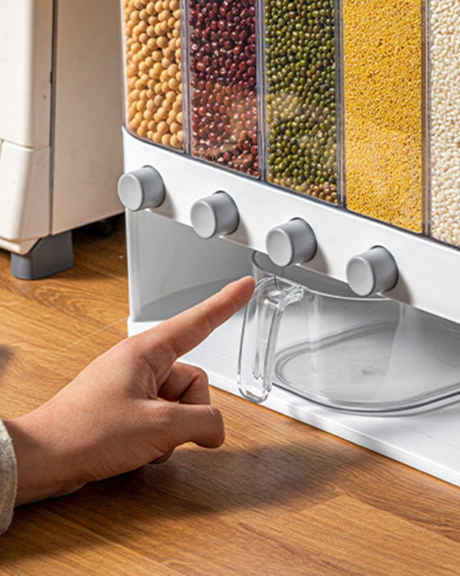 Sleek Wall-Mounted 5-Grid Rice Dispenser - 12L Capacity in Elegant White