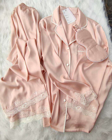Chic Ice Silk Long Sleeve Pajama Set for Women - Spring Elegance