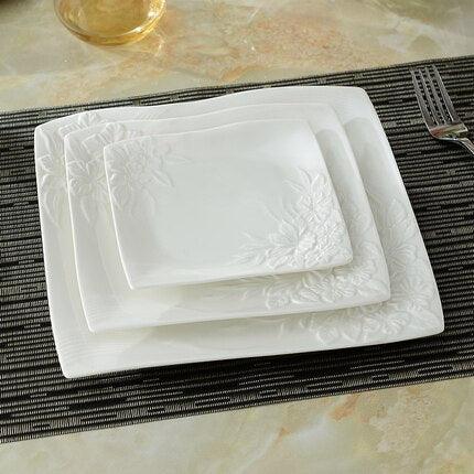 Elegant Flower Stamped Ceramic Dinner Plate Set for Stylish Dining