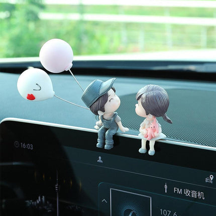 Charming Balloon-Bearing Cartoon Couple Dashboard Decor for Your Vehicle