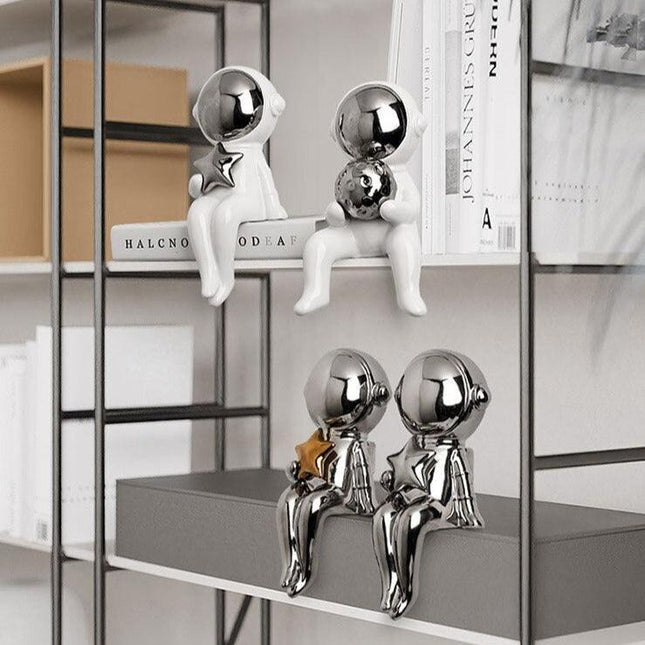 Nordic Space Explorer Ceramic Astronaut Statues - Modern Home Decor Collection