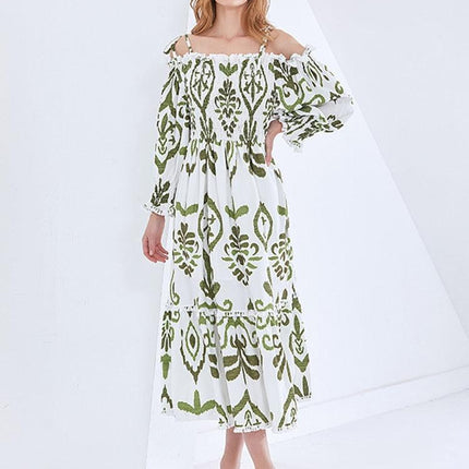 Retro-Inspired Off-Shoulder Dress with Modern Elegance and Chic Prints
