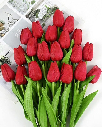 Charming Yellow and White Realistic Tulip Bouquet - Set of 10 Lifeslike Flowers for Any Occasion