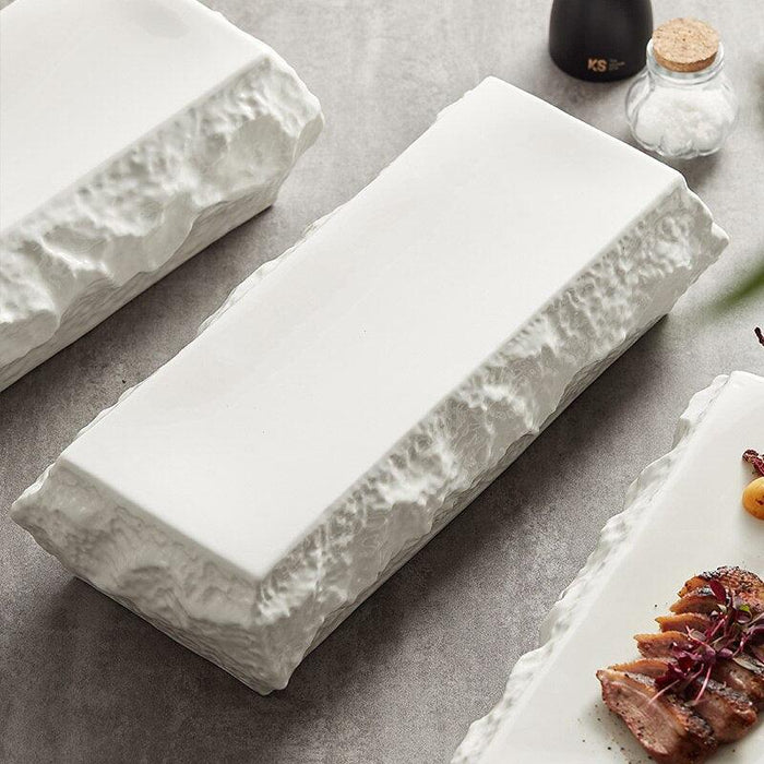 Rectangular White Stone Dinner Plate - Elegant Modern Dining Essentials