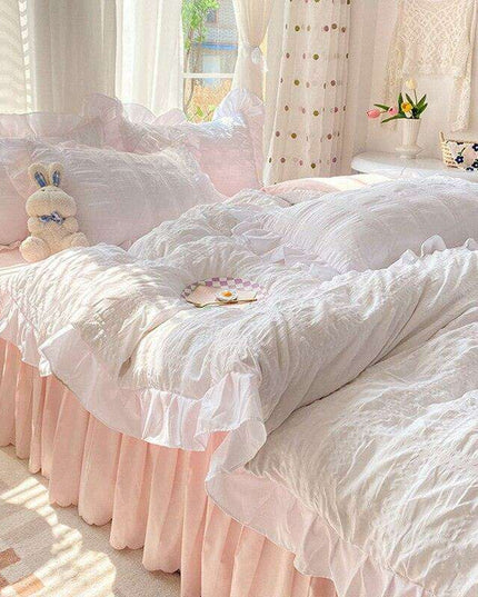 Luxe Double Layer Lace-Embroidered Bedding Set for Ultimate Comfort