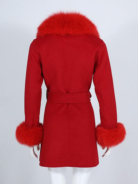 Opulent Wool and Cashmere Blend Coat with Fox Fur Trimming