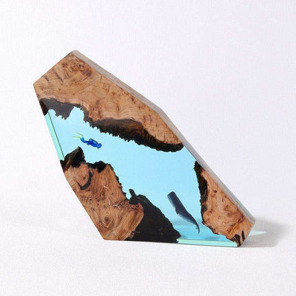 Illuminated Coastal Diver Resin & Wood Art with USB Night Light - Unique Ocean Decor