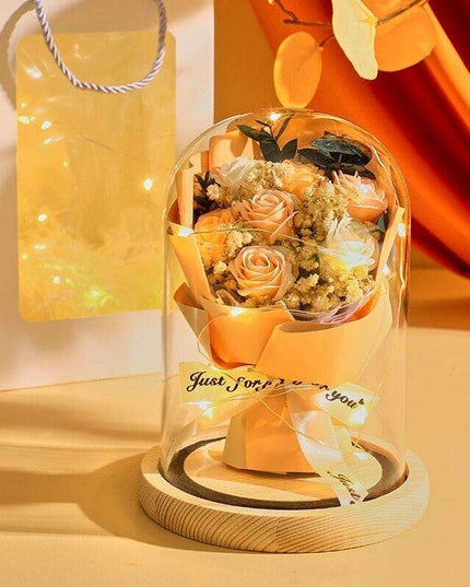Timeless Elegance: Illuminated Preserved Rose in Glass Dome - A Symbol of Eternal Love