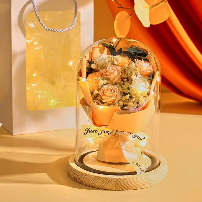 Enchanted Eternity: LED Preserved Rose in Glass Dome - Captivating Symbol of Everlasting Charm