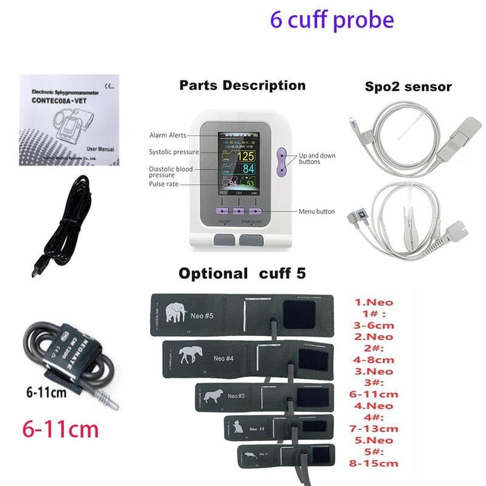 CONTEC08a Vet Animal Blood Pressure Detector Can Be Equipped With Blood Oxygen Function Probe And Cuff Of Various Sizes-0-Très Elite-China-6 cuff probe-Très Elite
